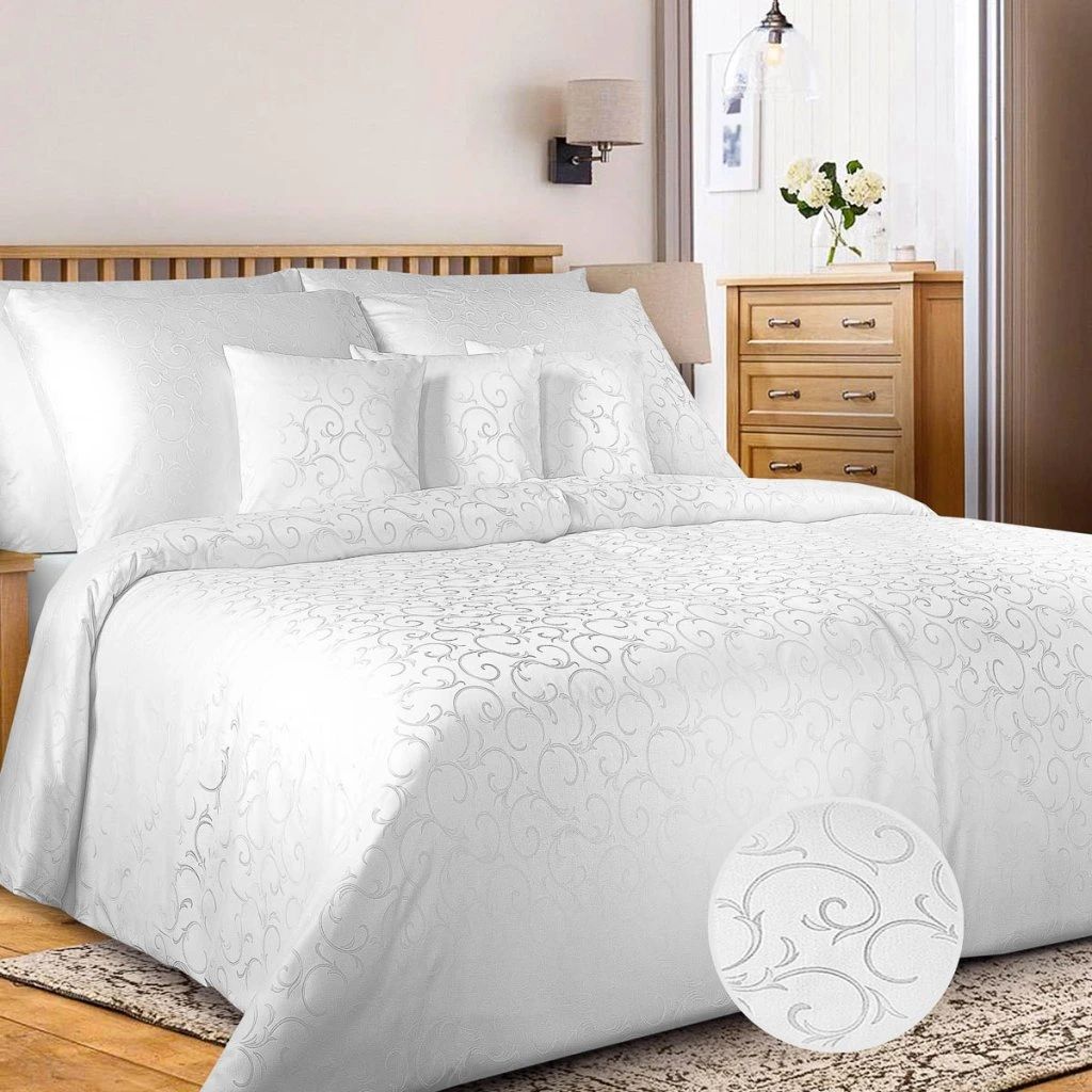 Damast Bettwäsche Set Aurelia White 100% Baumwolle 600 TC