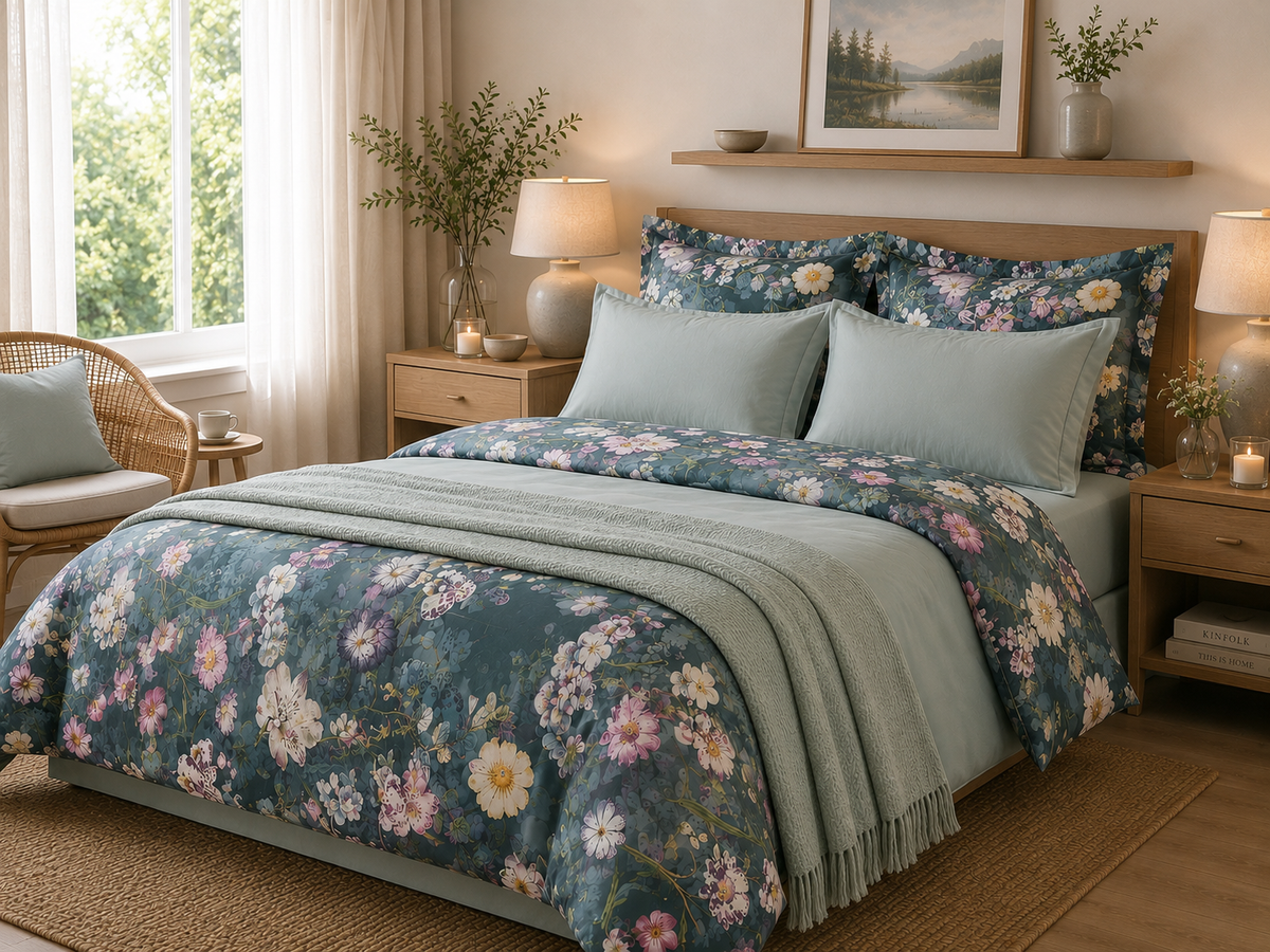 NEW! Bed linen set English Rose 100% mercerized cotton satin 300 TC easy-iron