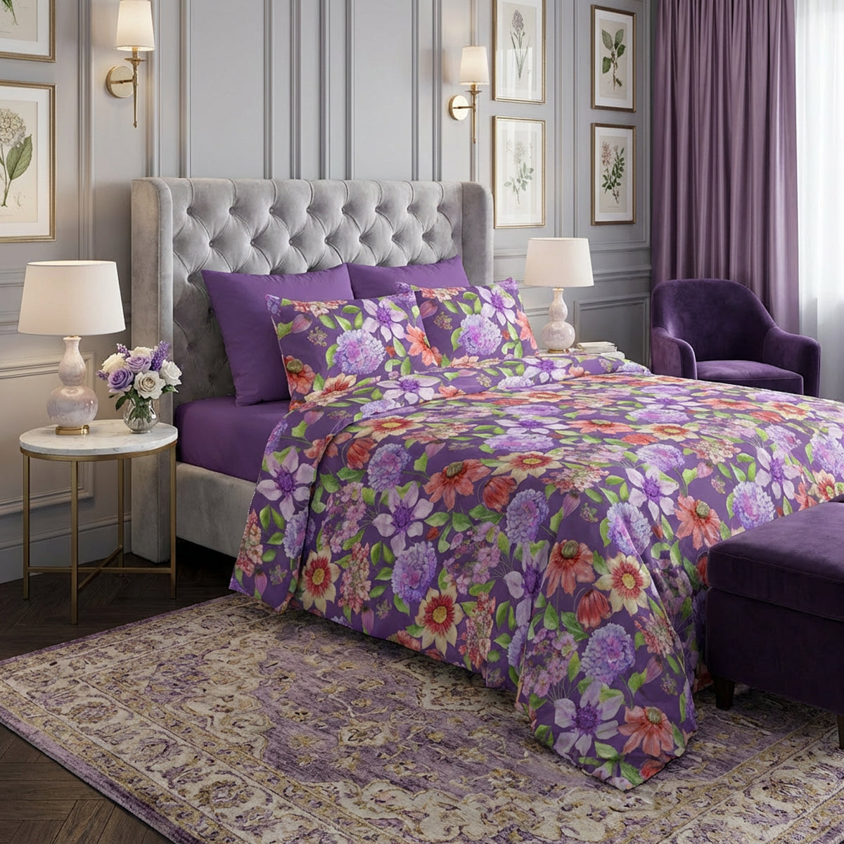 NEW! Bed linen set English Rose 100% mercerized cotton satin 300 TC easy-iron
