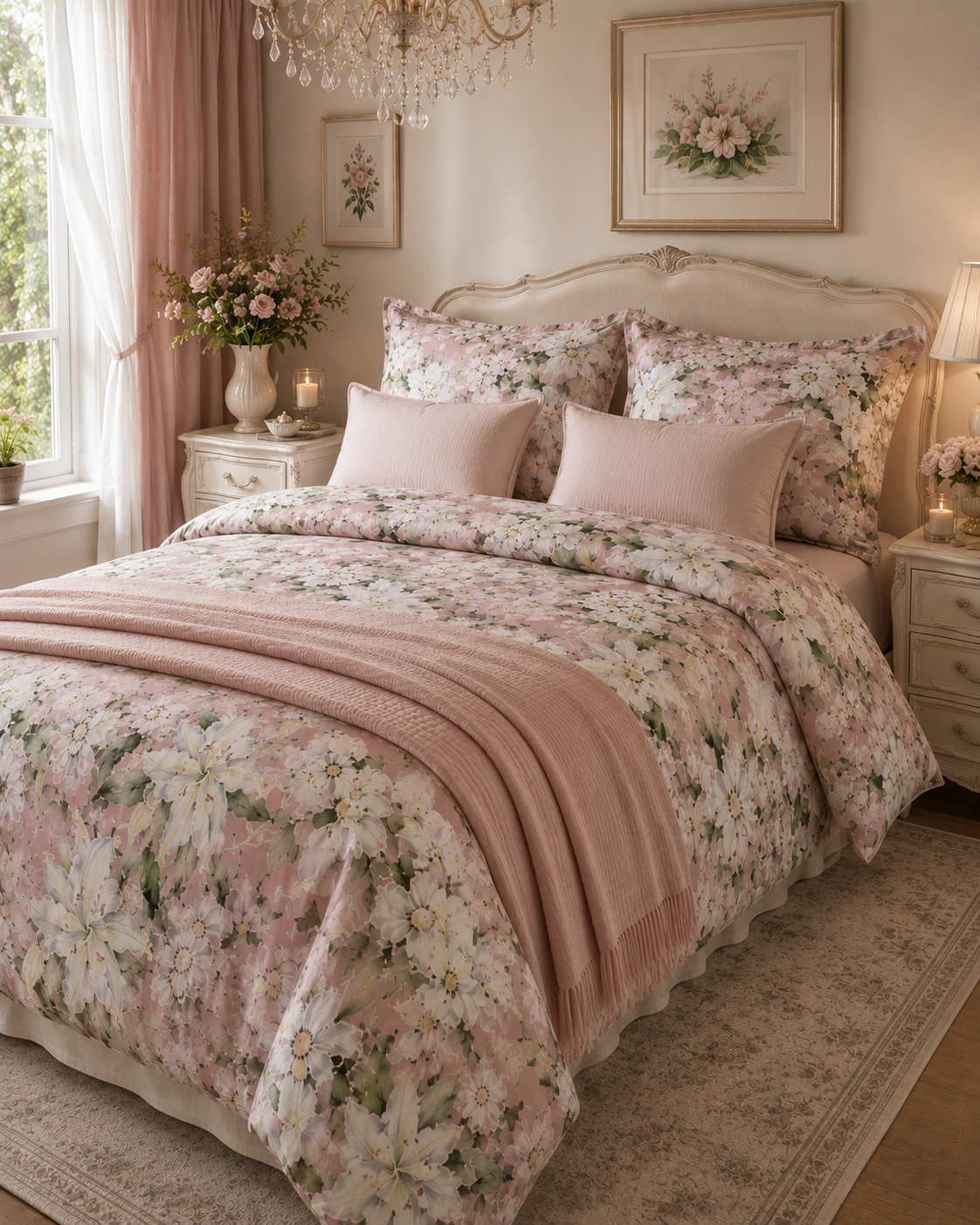 NEU! Bettwäsche Set Fleur Lilia Blush 100% mercerisierte Baumwolle Satin 300 TC bügelleicht