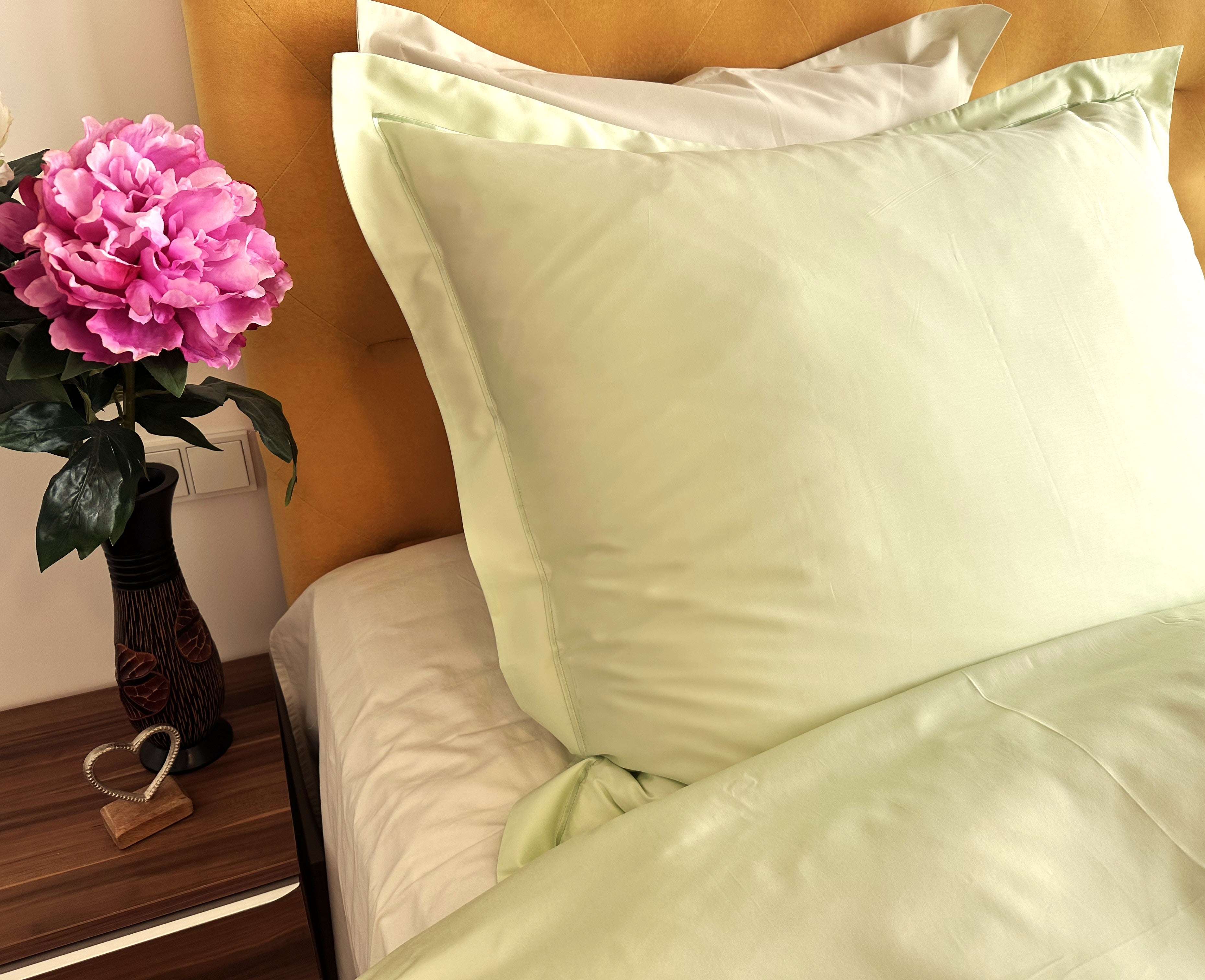 Bettwäsche Set Uni Limette 100% mercerisierte Baumwolle Satin 300 TC bügelleicht