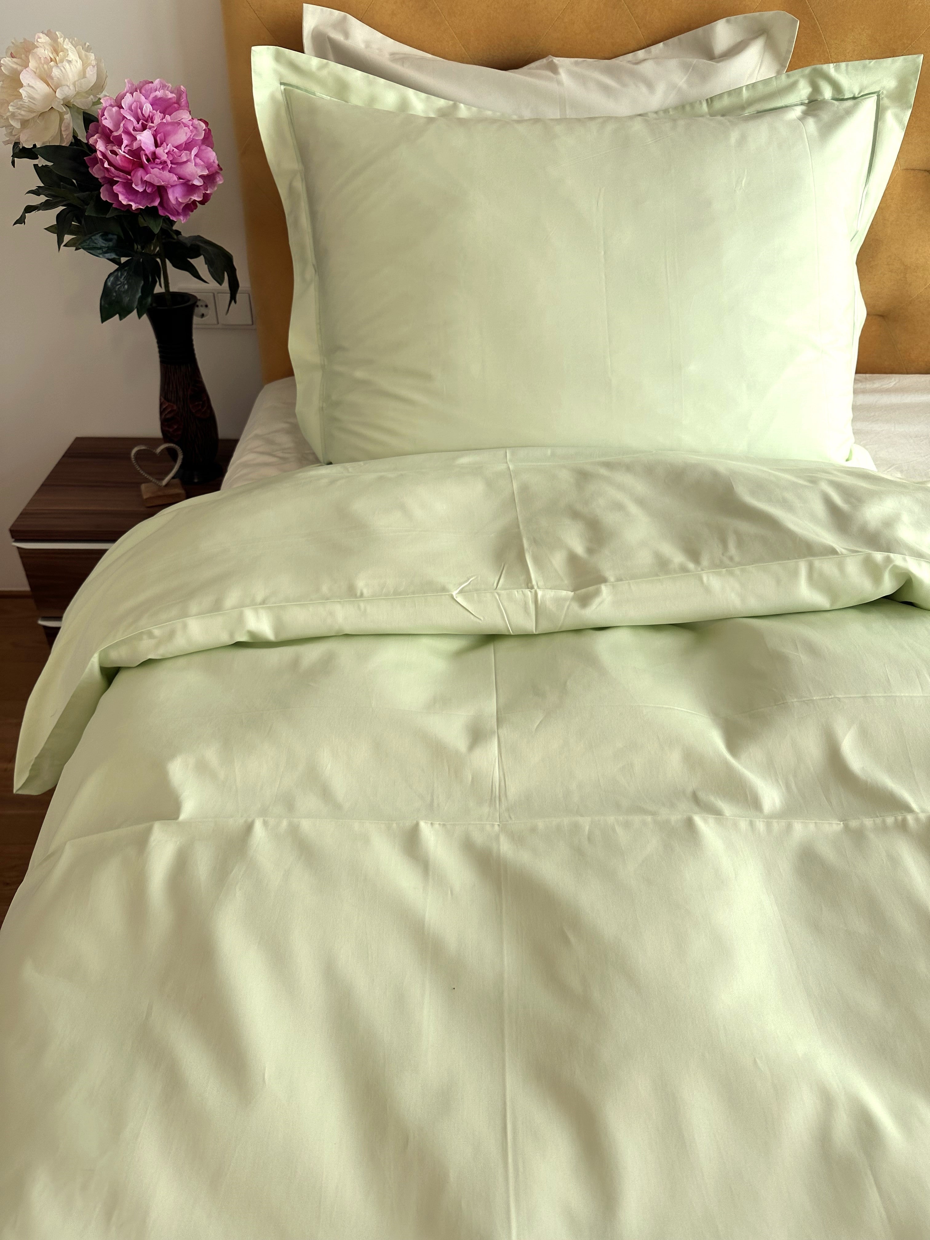 Bettwäsche Set Uni Limette 100% mercerisierte Baumwolle Satin 300 TC bügelleicht