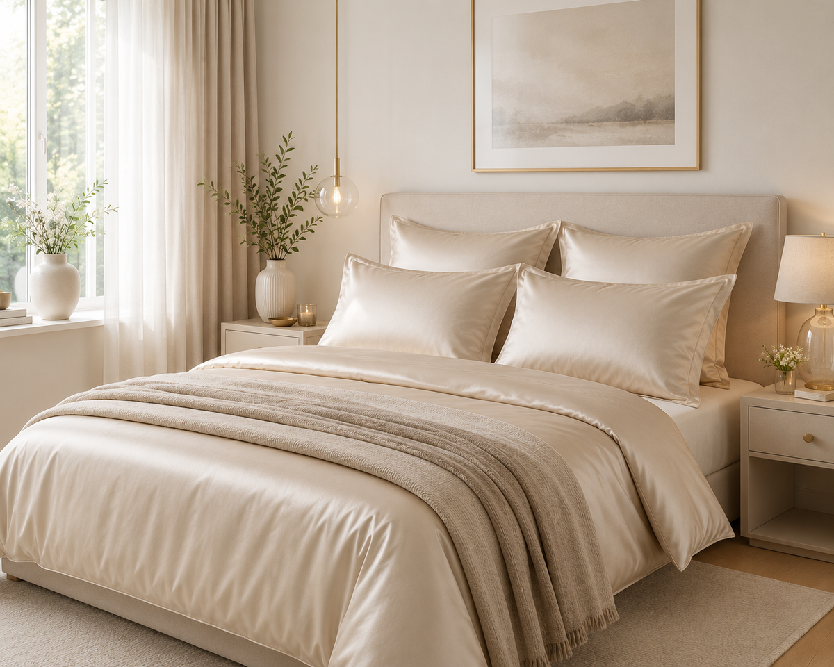 Bed linen set, plain Rooibos, 100% mercerized cotton satin, 300 TC, easy ironing
