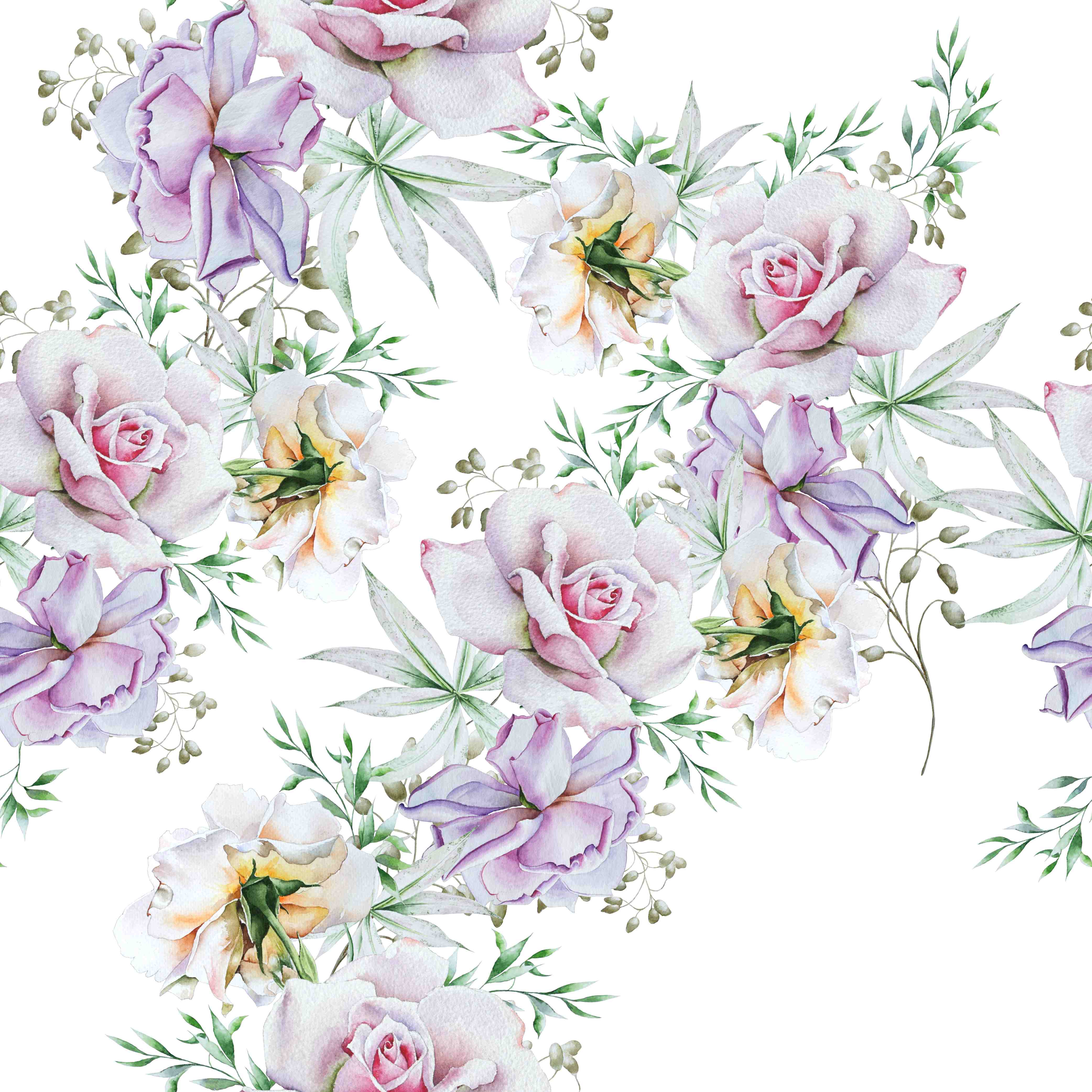 Meterware – 100 % Baumwolle Satin, floral (300 TC)