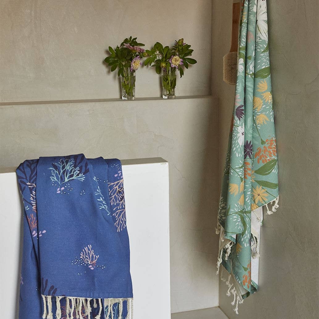 Fouta Océan – Blaue Baumwoll-Fouta mit Meeresmotiv