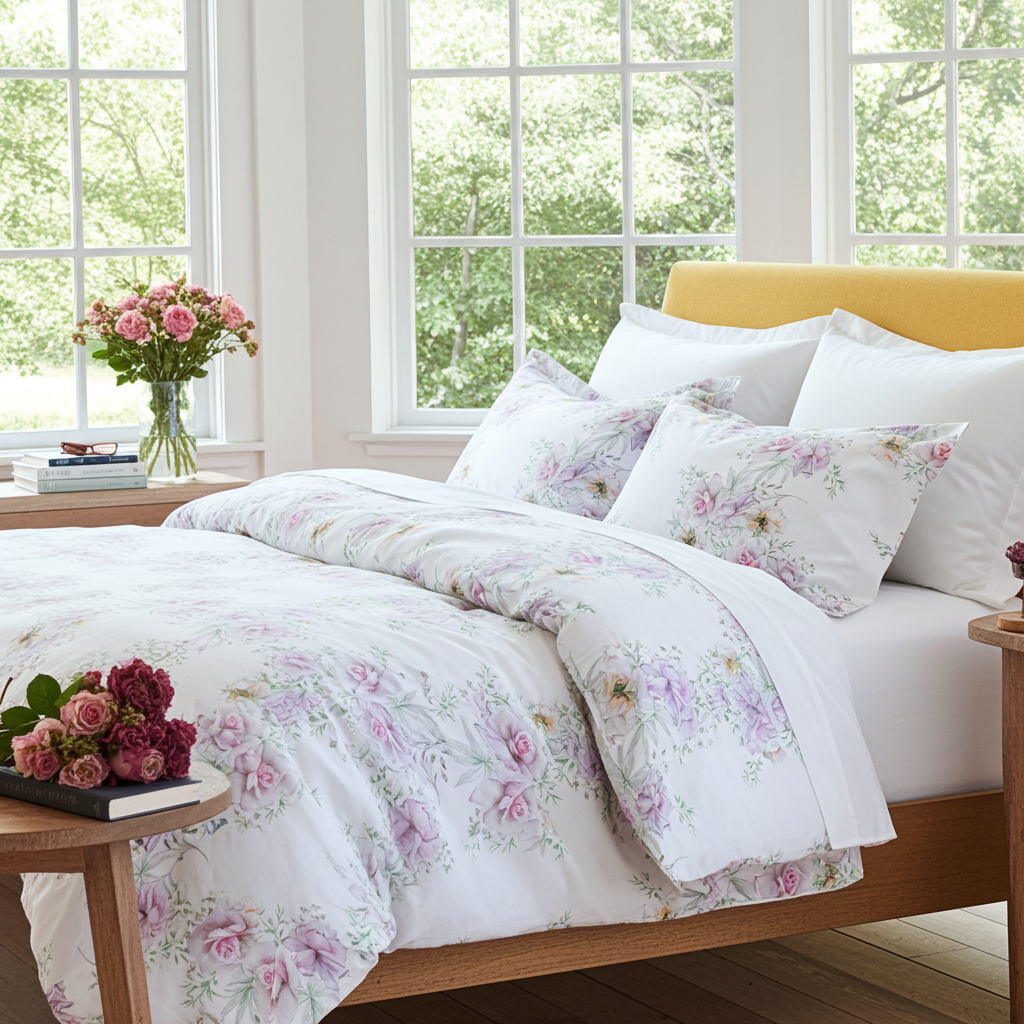 Bettwäsche Set White Rose 100% mercerisierte Baumwolle Satin 300 TC bügelleicht