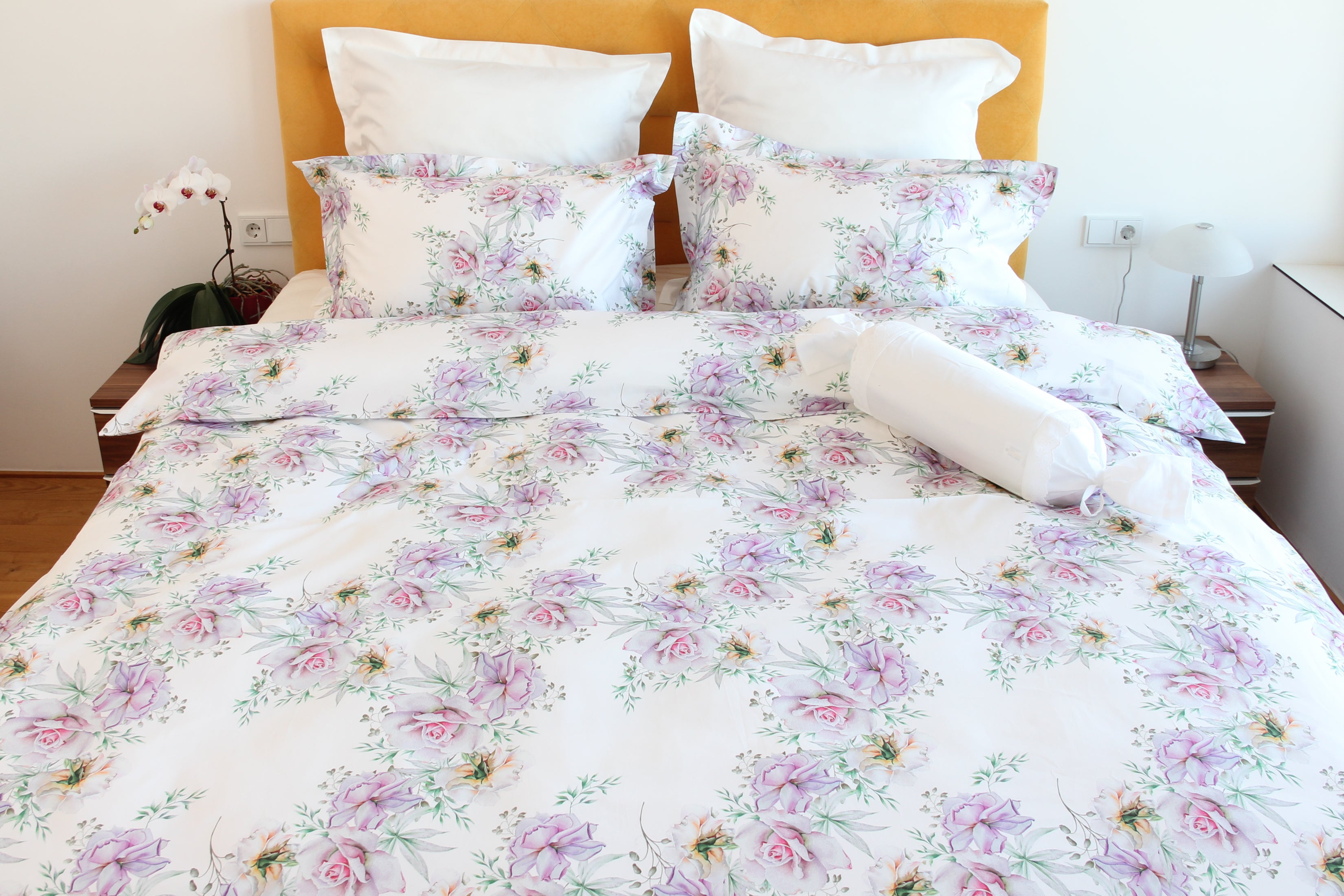 Bettwäsche Set White Rose 100% mercerisierte Baumwolle Satin 300 TC bügelleicht
