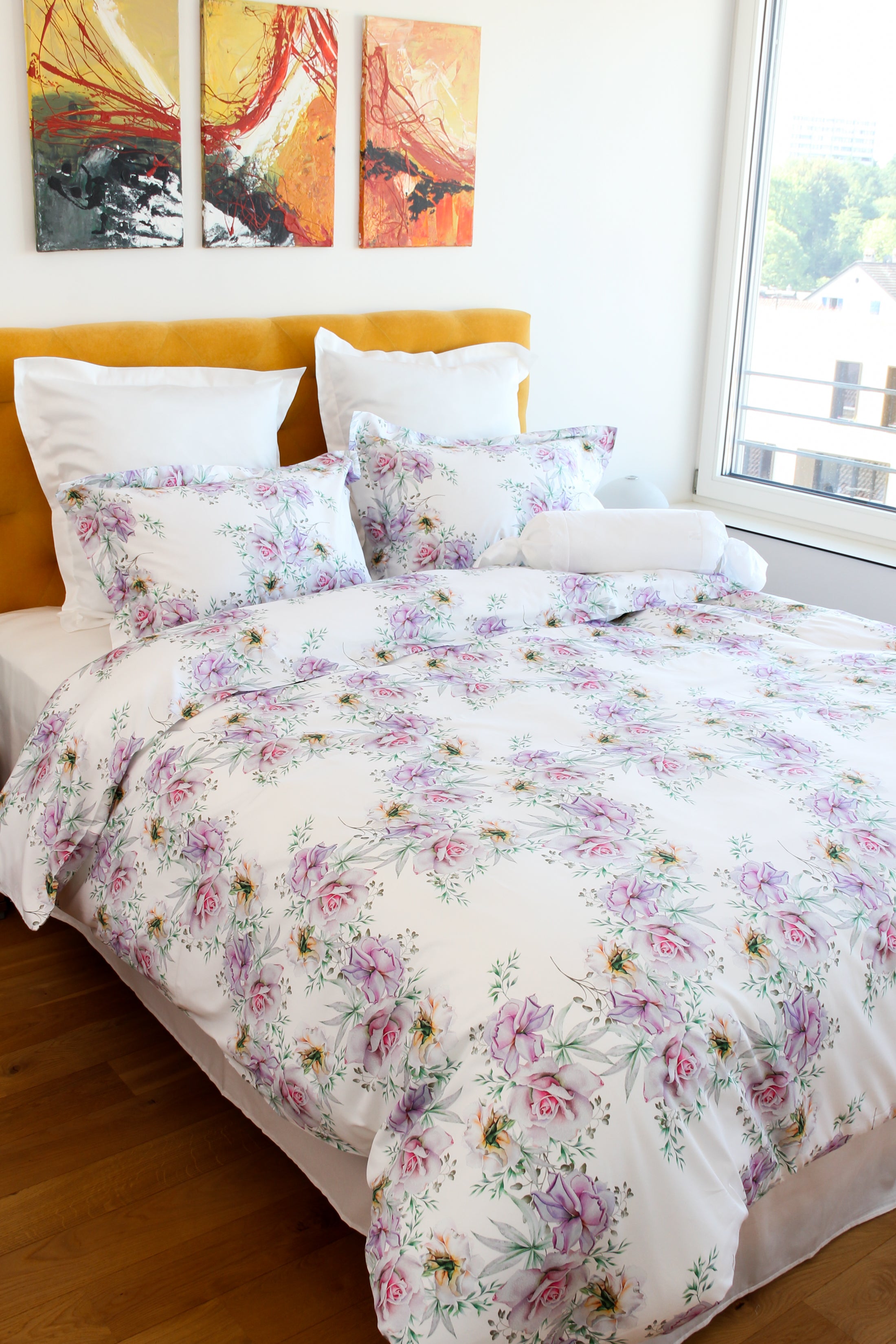 Bettwäsche Set White Rose 100% mercerisierte Baumwolle Satin 300 TC bügelleicht