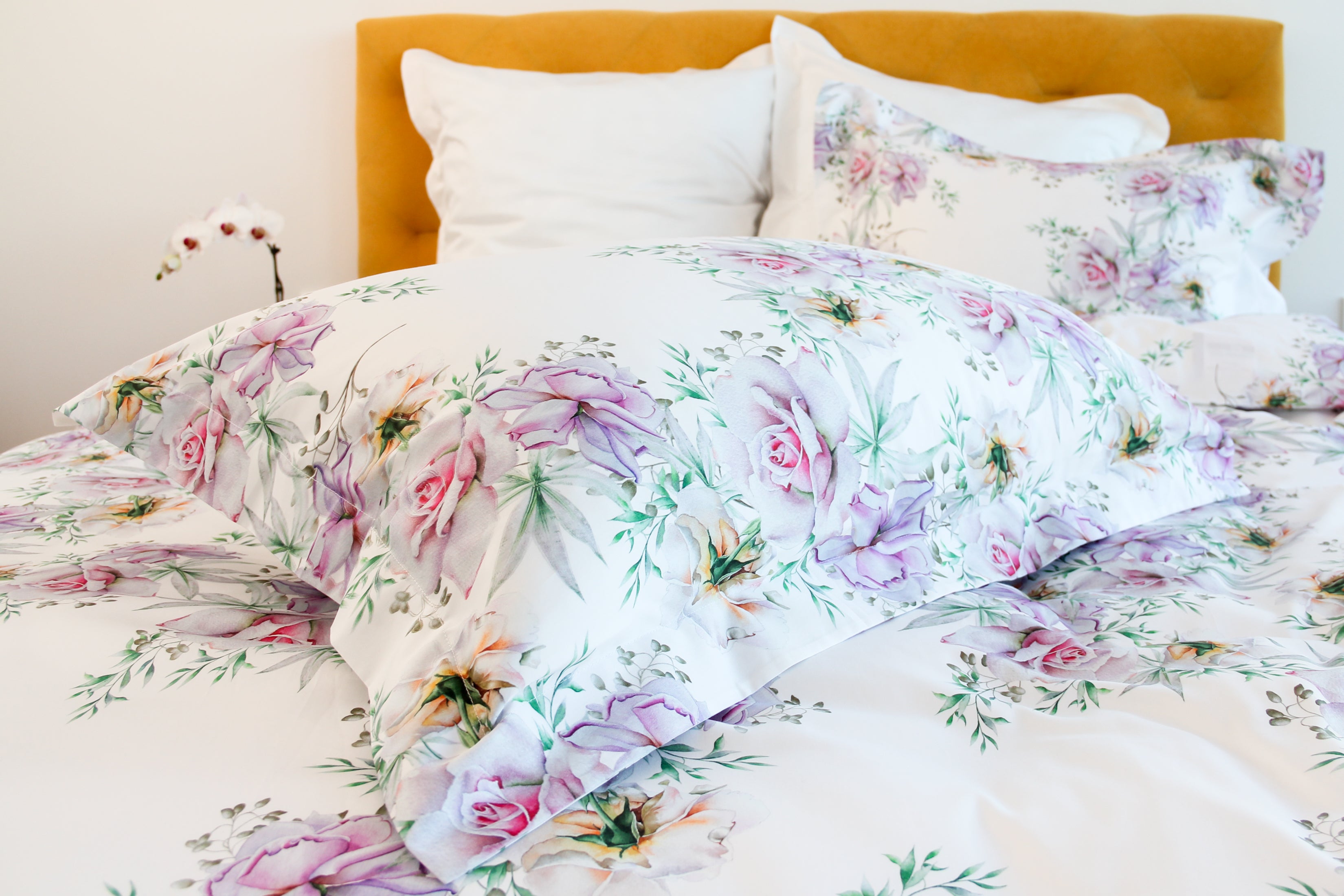 Bettwäsche Set White Rose 100% mercerisierte Baumwolle Satin 300 TC bügelleicht