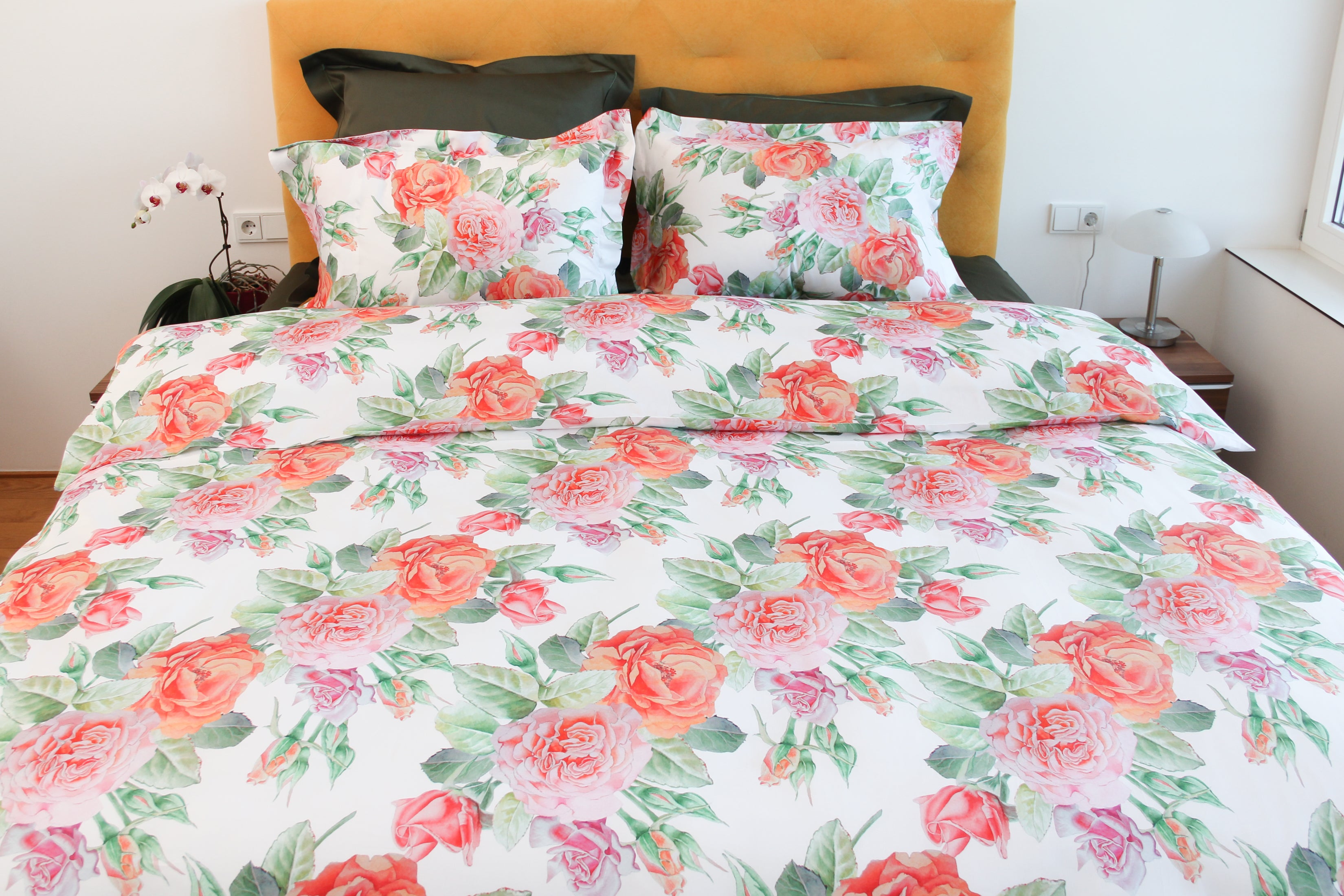 NEW! Bed linen set English Rose 100% mercerized cotton satin 300 TC easy-iron