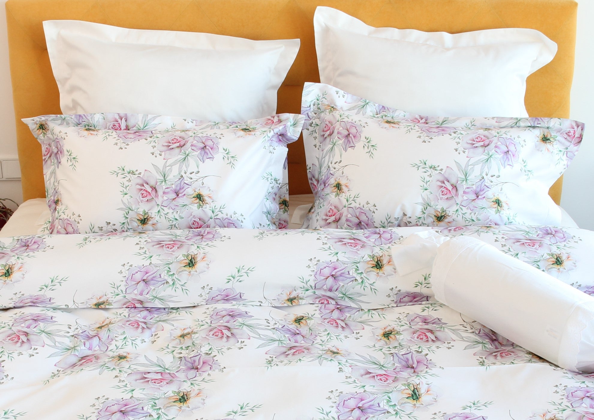 Bettwäsche Set White Rose 100% mercerisierte Baumwolle Satin 300 TC bügelleicht