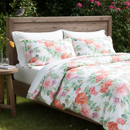 Bettwäsche Set English Rose 100% mercerisierte Baumwolle Satin 300 TC bügelleicht
