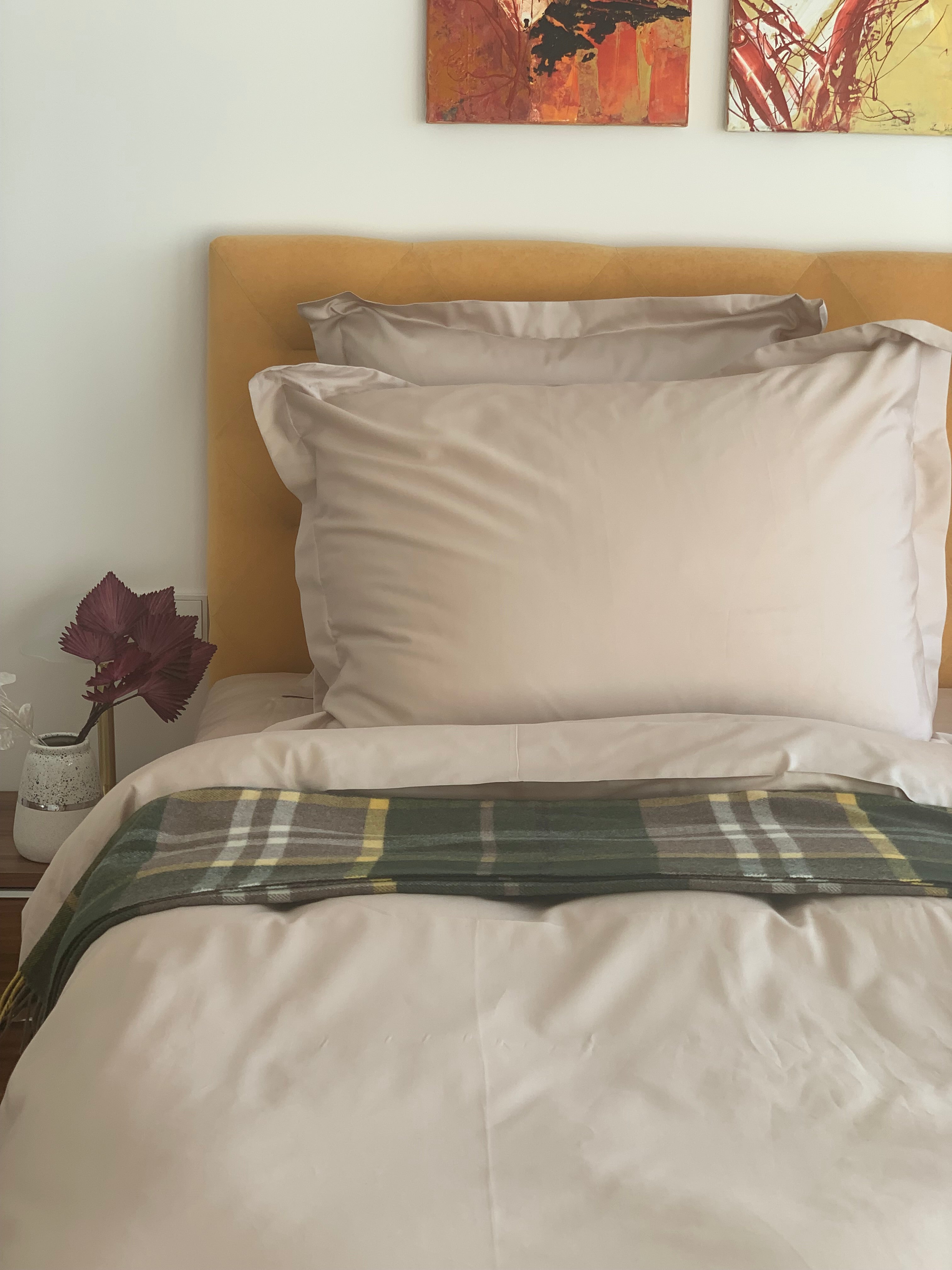 Bettwäsche Set Beige Uni 100% mercerisierte Baumwolle Satin 300 TC bügelleicht