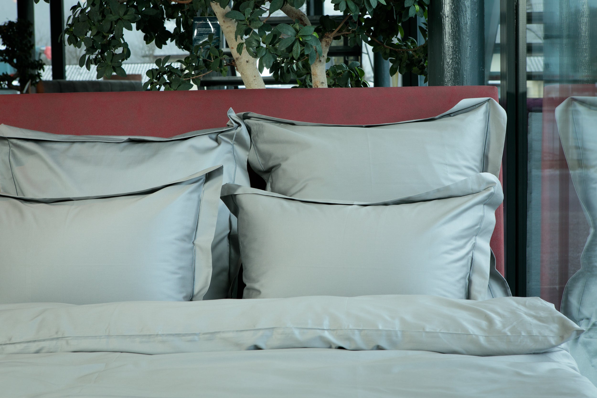 Bed linen set Uni Black sand with decorative stitching 100% mercerized cotton satin 300 TC easy iron