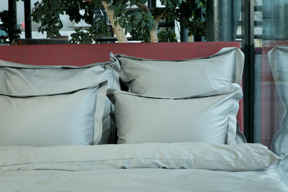 Bed linen set Uni Black sand with decorative stitching 100% mercerized cotton satin 300 TC easy iron