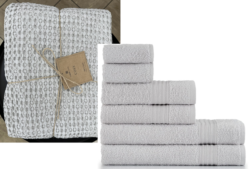 Bündel Frottierwäsche Leicht Grau 100% Baumwolle plus Waffeldecke Cozy