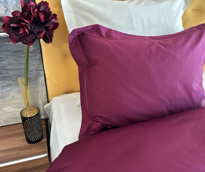 Bettwäsche Set Uni Burgund 100% mercerisierte Baumwolle Satin 300 TC bügelleicht