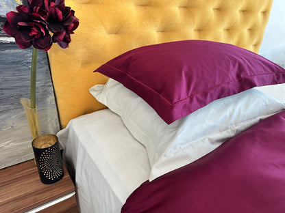 Bettwäsche Set Uni Burgund 100% mercerisierte Baumwolle Satin 300 TC bügelleicht