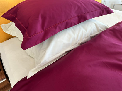 Bettwäsche Set Uni Burgund 100% mercerisierte Baumwolle Satin 300 TC bügelleicht