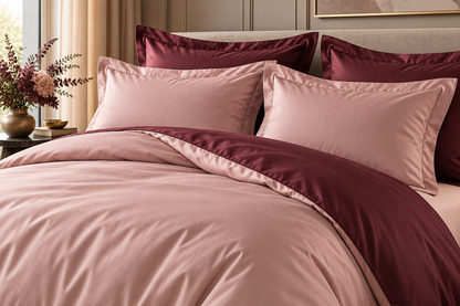 NEU! Bettwäsche Set Twist Burgund/Rosenquarz 100% mercerisierte Baumwolle Satin 300 TC