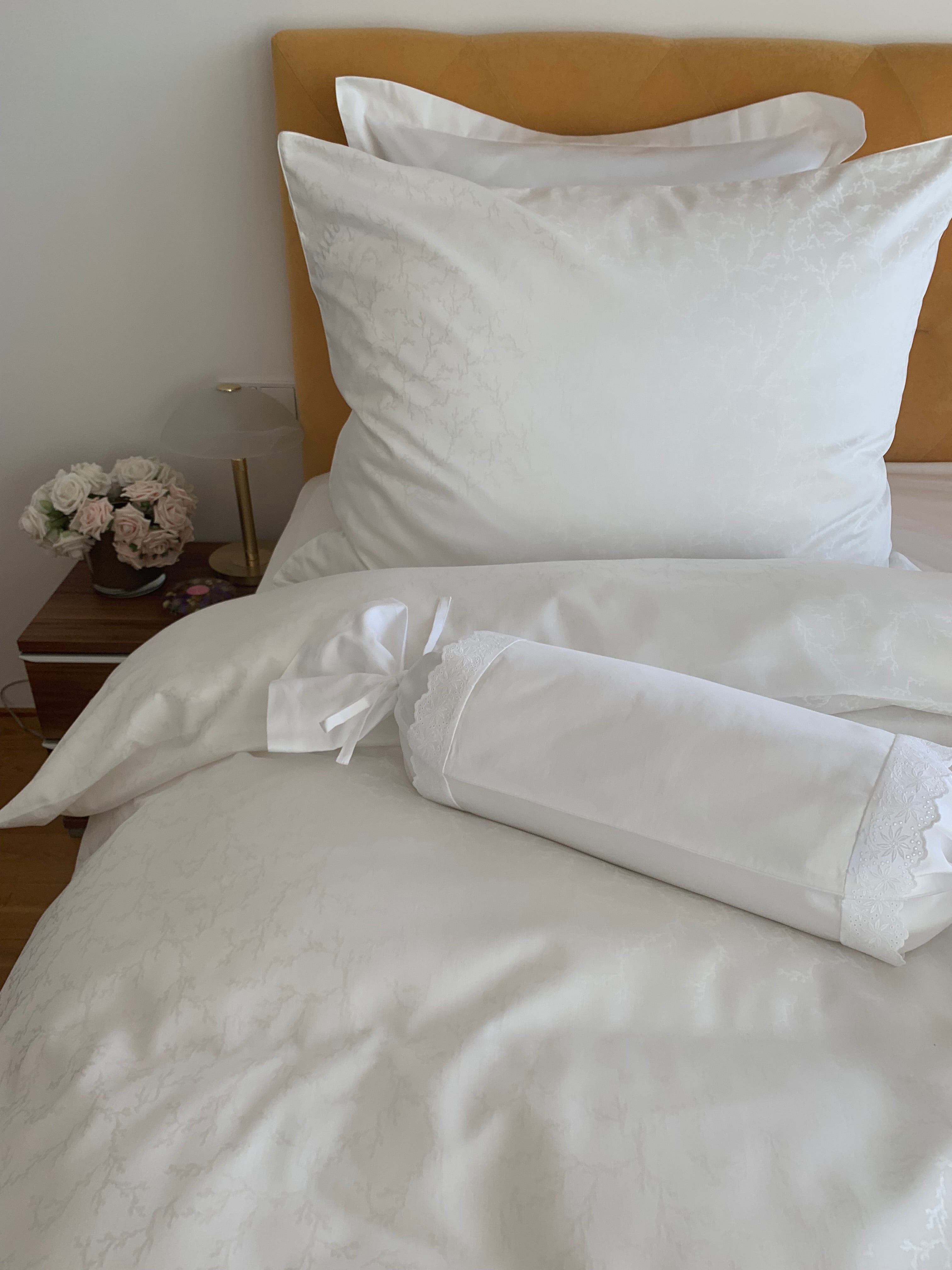 Damast go-green Bettwäsche Set Coconut White 50% Baumwolle 50% Lyocell bügelleicht