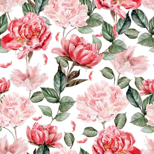 Meterware – 100 % Baumwolle Satin, floral (300 TC)