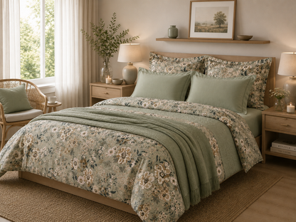 NEW! Bed linen set English Rose 100% mercerized cotton satin 300 TC easy-iron