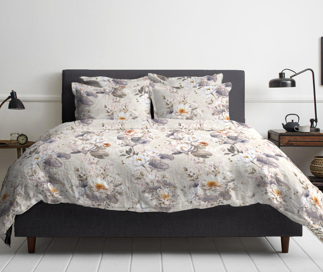 Bettwäsche Set Wasserlilien 100% mercerisierte Baumwolle Satin 300 TC bügelleicht