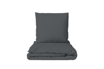 Bed linen set plain anthracite with decorative stitching 100% mercerized cotton satin 300 TC easy iron