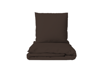 Bed linen set Uni Chocolate with decorative stitching 100% mercerized cotton satin 300 TC easy iron