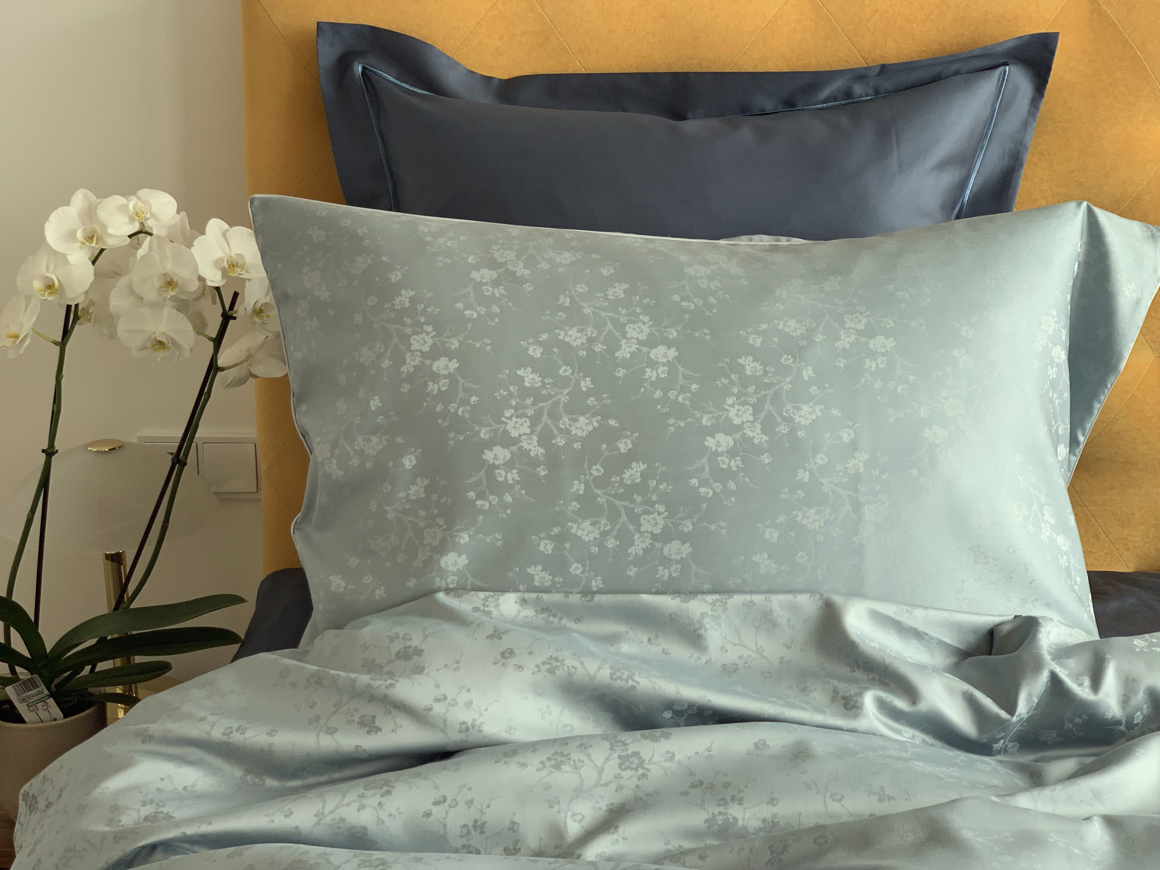 Damast go-green Bettwäsche Set Geisha Blue 50% Baumwolle 50% Lyocell bügelleicht