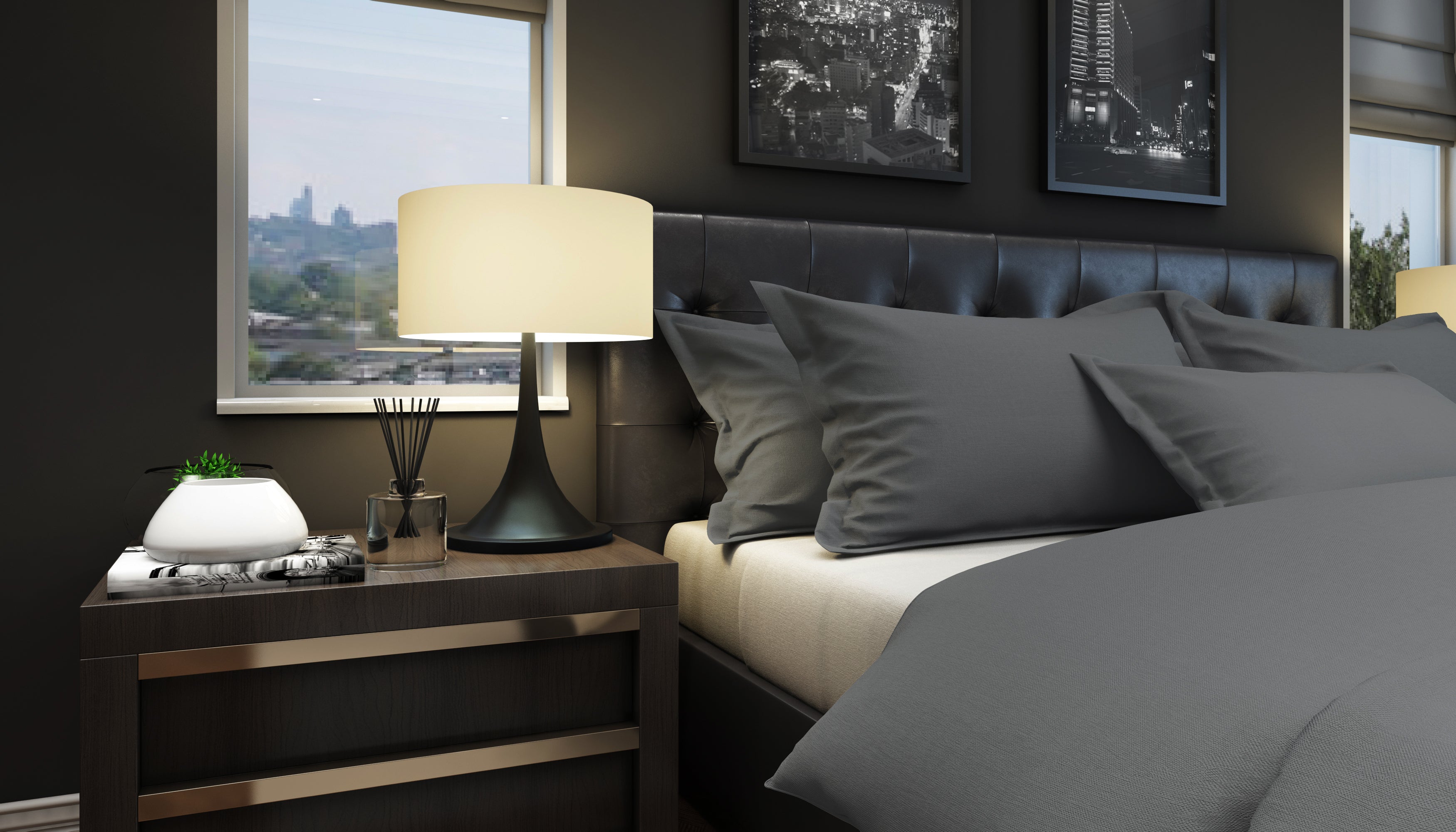 Bed linen set plain anthracite with decorative stitching 100% mercerized cotton satin 300 TC easy iron