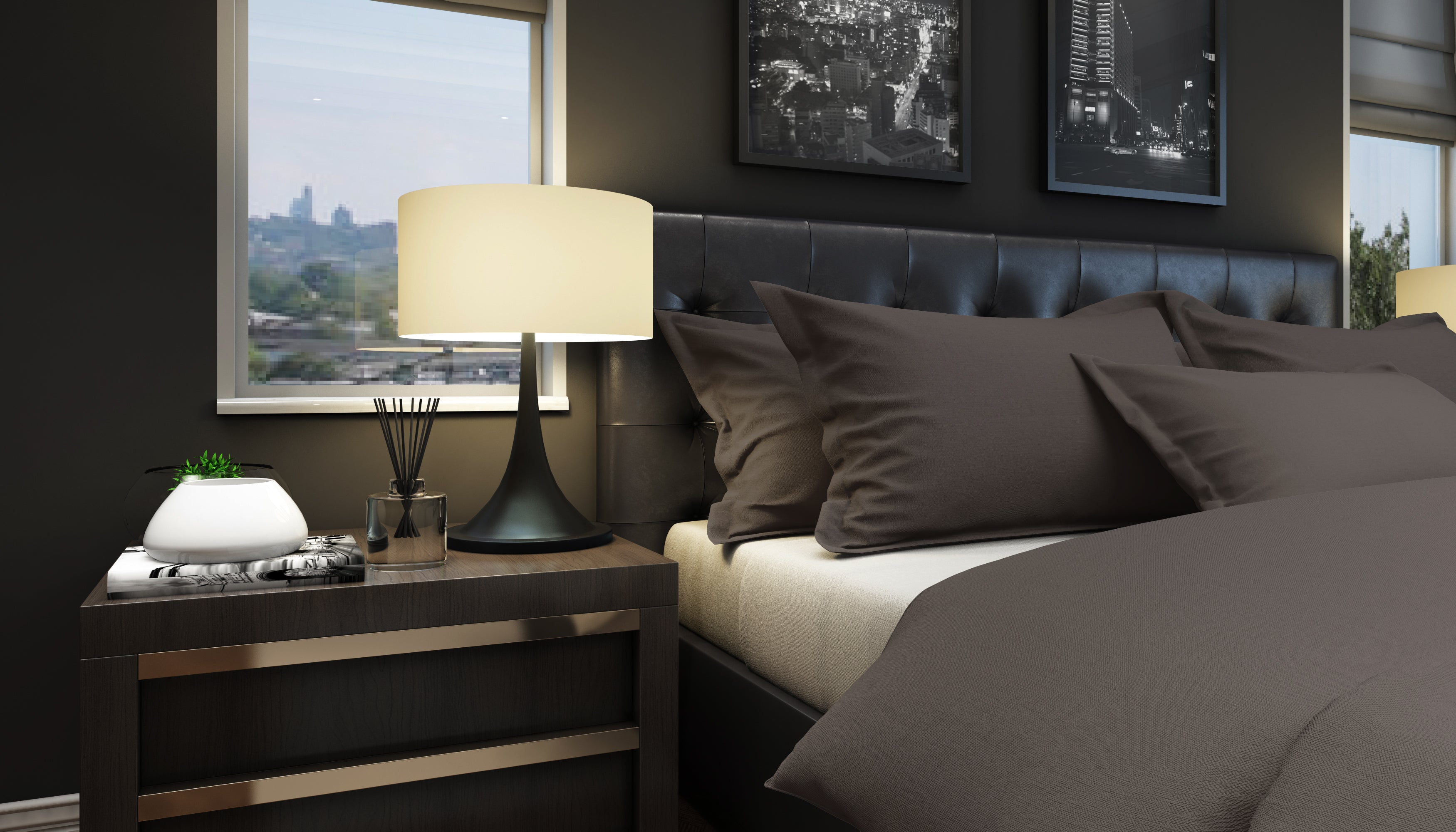 Bed linen set Uni Chocolate with decorative stitching 100% mercerized cotton satin 300 TC easy iron