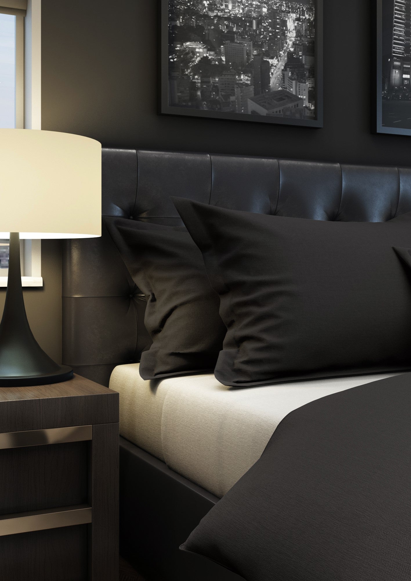 Bettwäsche Set Nero Uni 100% mercerisierte Baumwolle Satin 300 TC bügelleicht