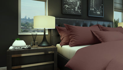 Bed linen set Uni Rooibos with decorative stitching 100% mercerized cotton satin 300 TC easy iron