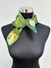 Load image into Gallery viewer, Silk scarf with lotus flowers green made of 100% mulberry silk

