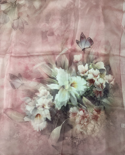 Silk scarf with floral print in pink made from 100% mulberry silk