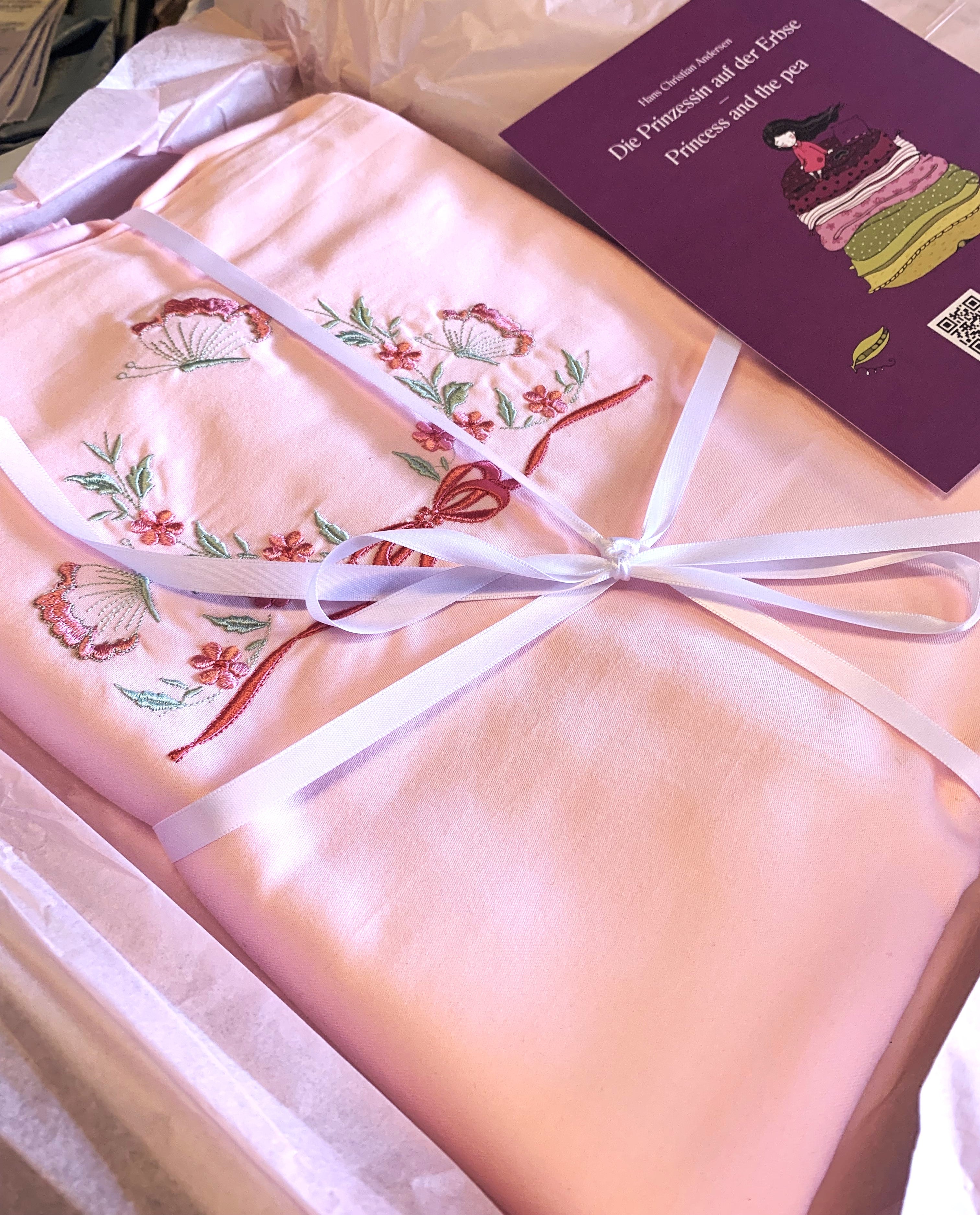 Kinder Bettwäsche Set Uni mit Stickerei 100% Baumwolle Satin