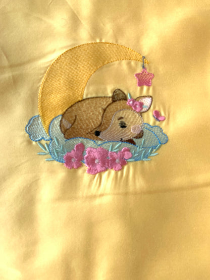 Kinder Bettwäsche Set Uni mit Stickerei 100% Baumwolle Satin