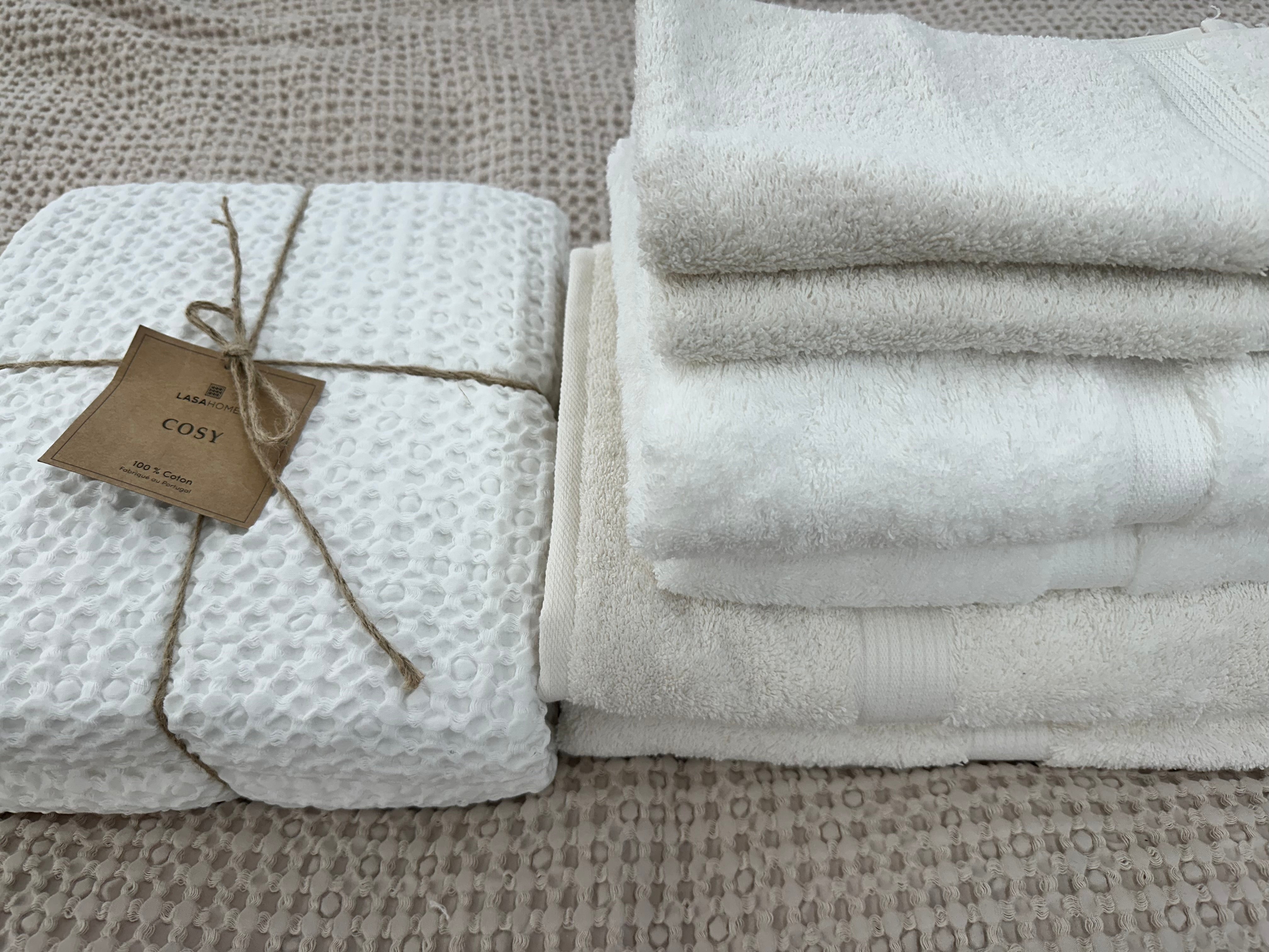 Bundle of white terry towels 100% cotton plus waffle blanket Cozy