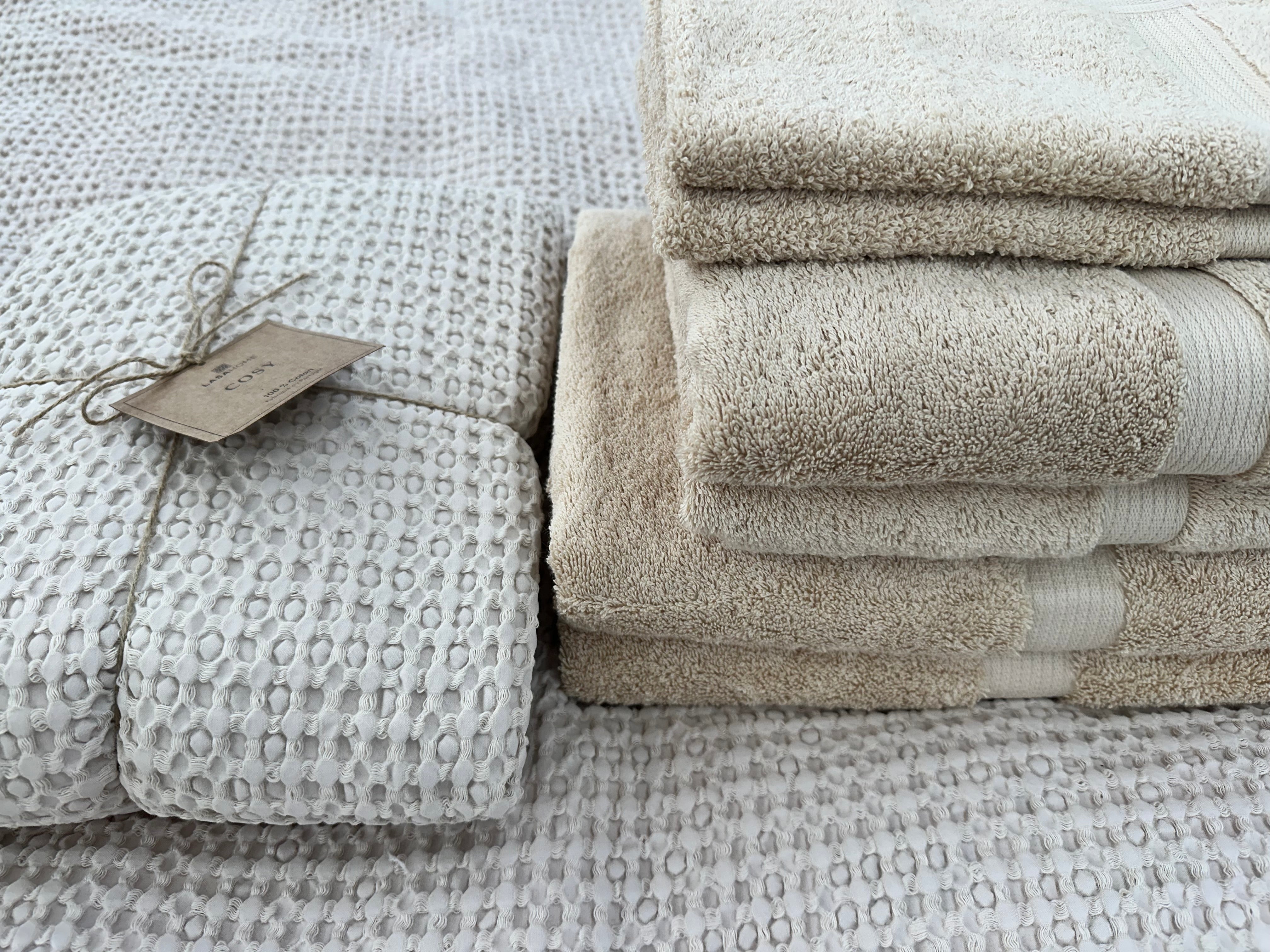 Bundle of terry towels beige 100% cotton plus waffle blanket Cozy