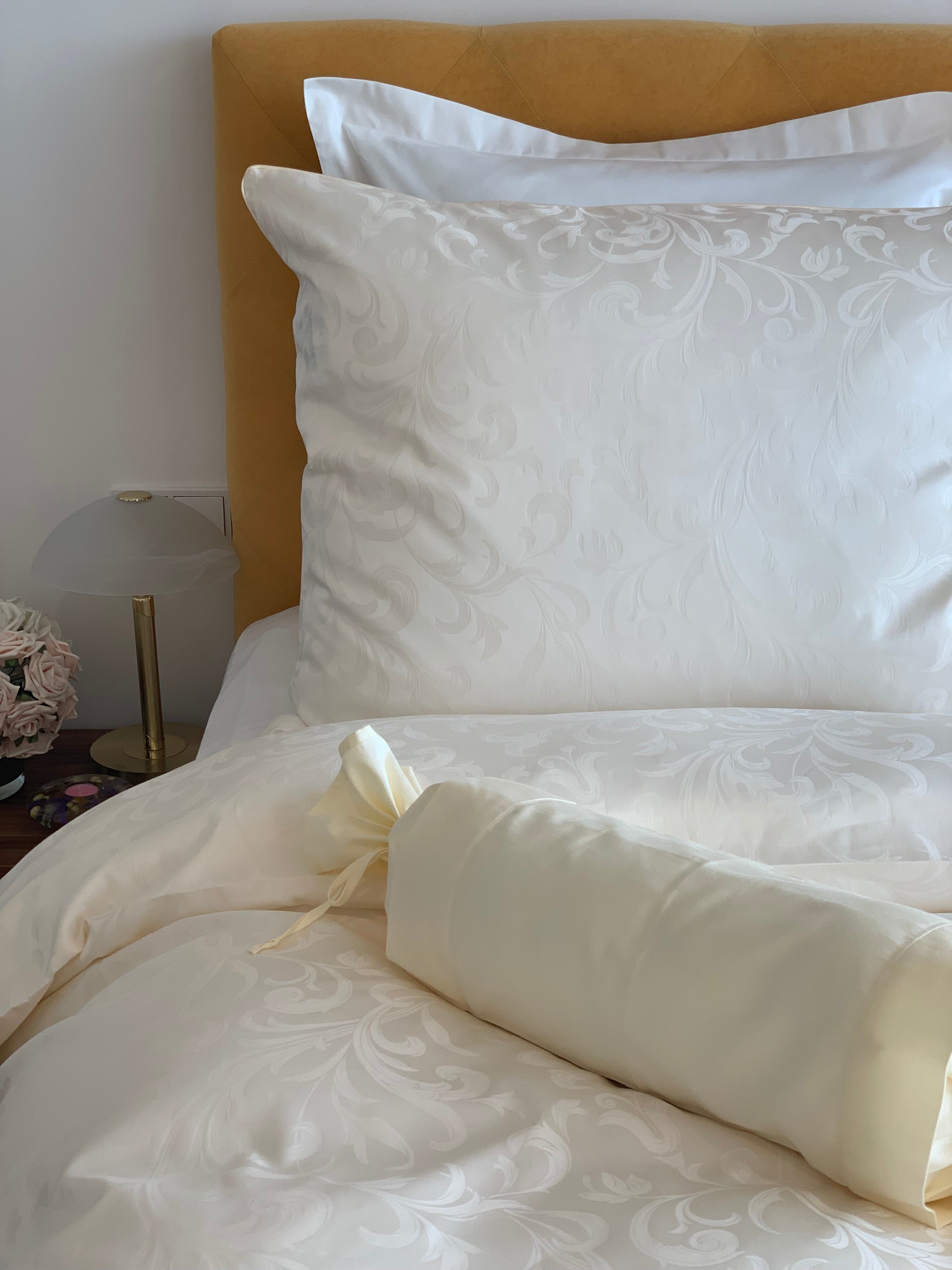 Damast Bettwäsche Set Isabella Creme 100% Baumwolle 600 TC