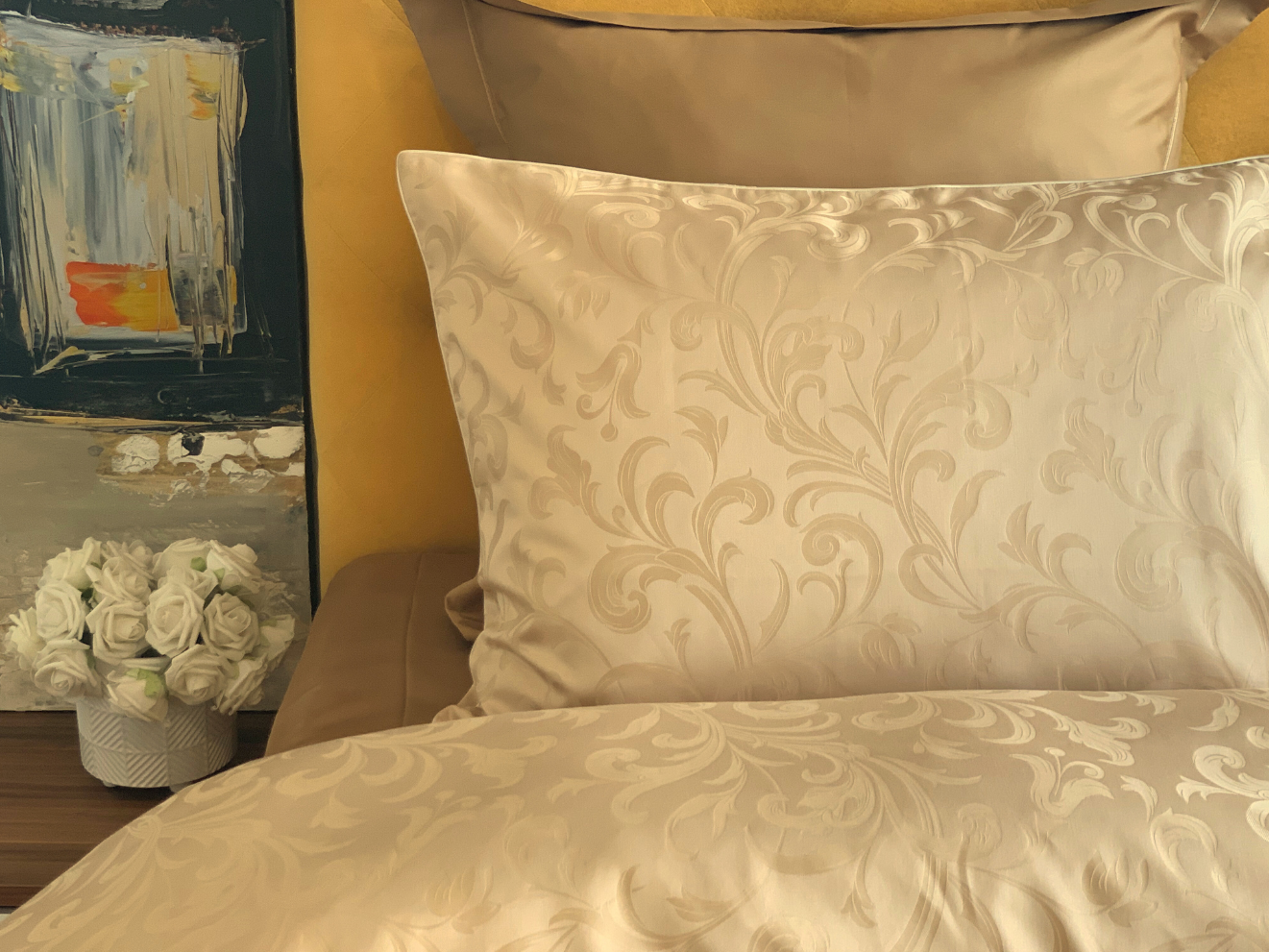 Damast Bettwäsche Set Isabella Gold 100% Baumwolle 600 TC