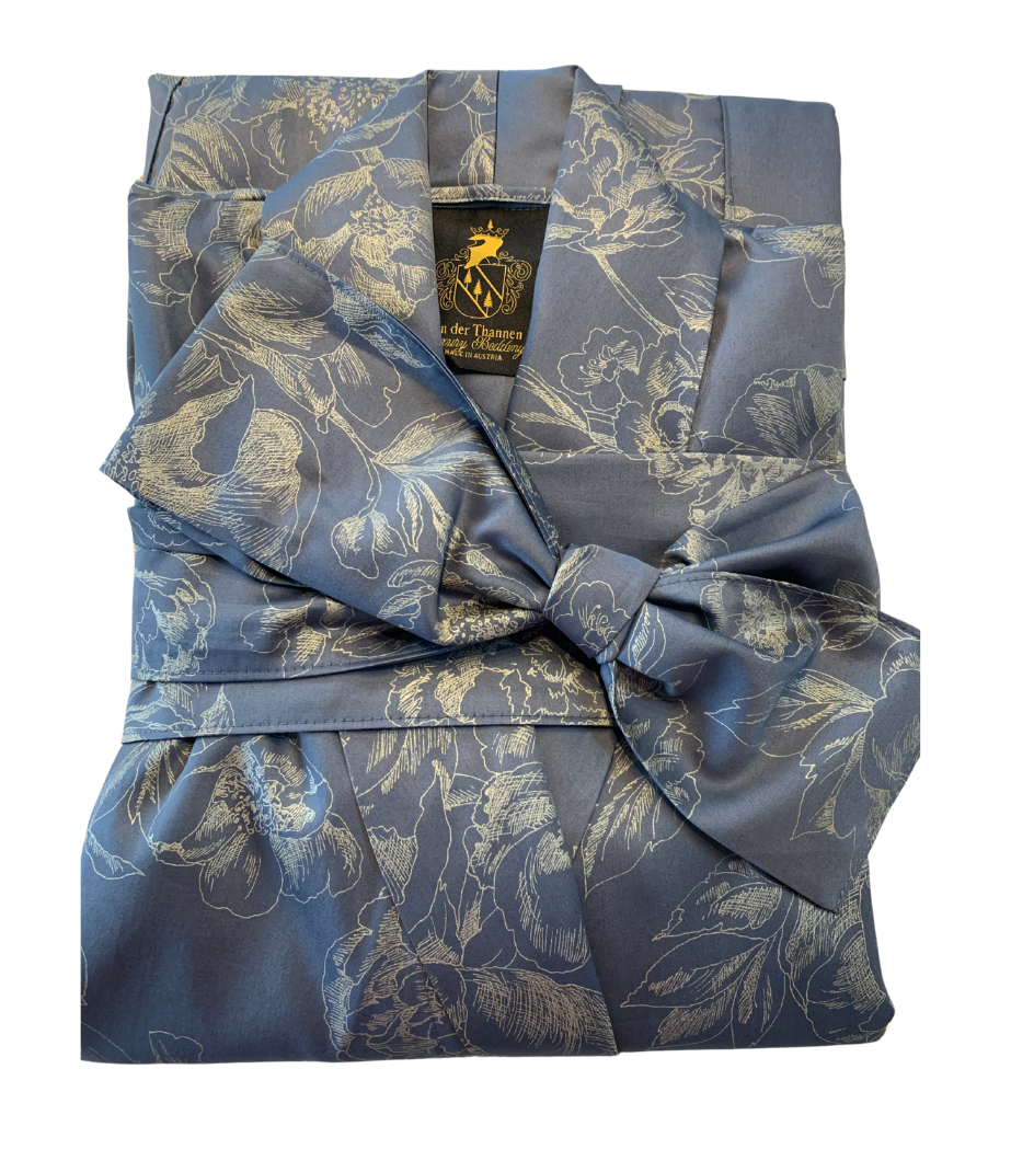 Satin Kimono Silver blue Peony 100% Mercerized Cotton Satin 300 TC