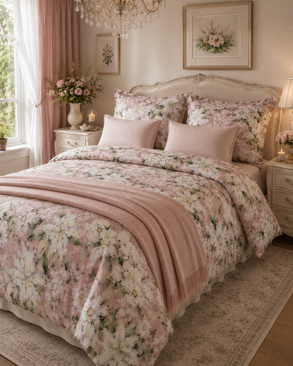 NEU! Bettwäsche Set Fleur Lilia Blush 100% mercerisierte Baumwolle Satin 300 TC bügelleicht
