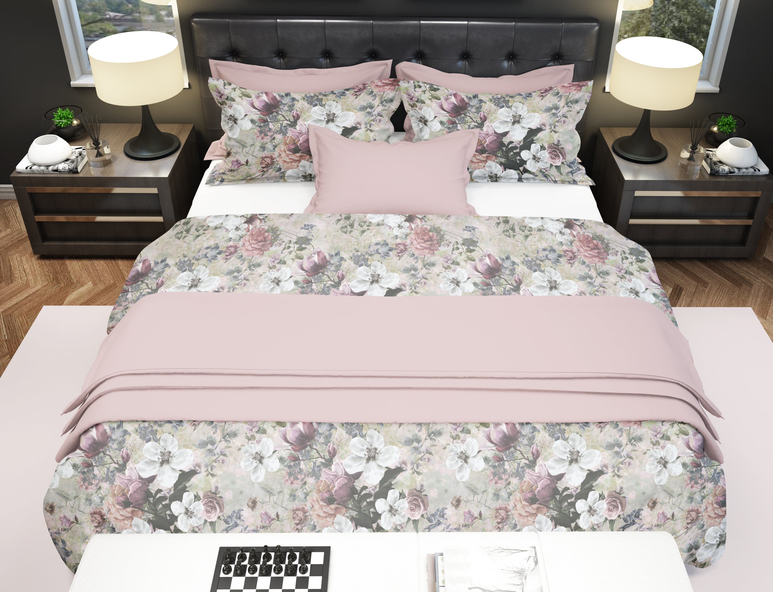 Bettwäsche Set Magnolia Pink 100% mercerisierte Baumwolle Satin 300 TC bügelleicht