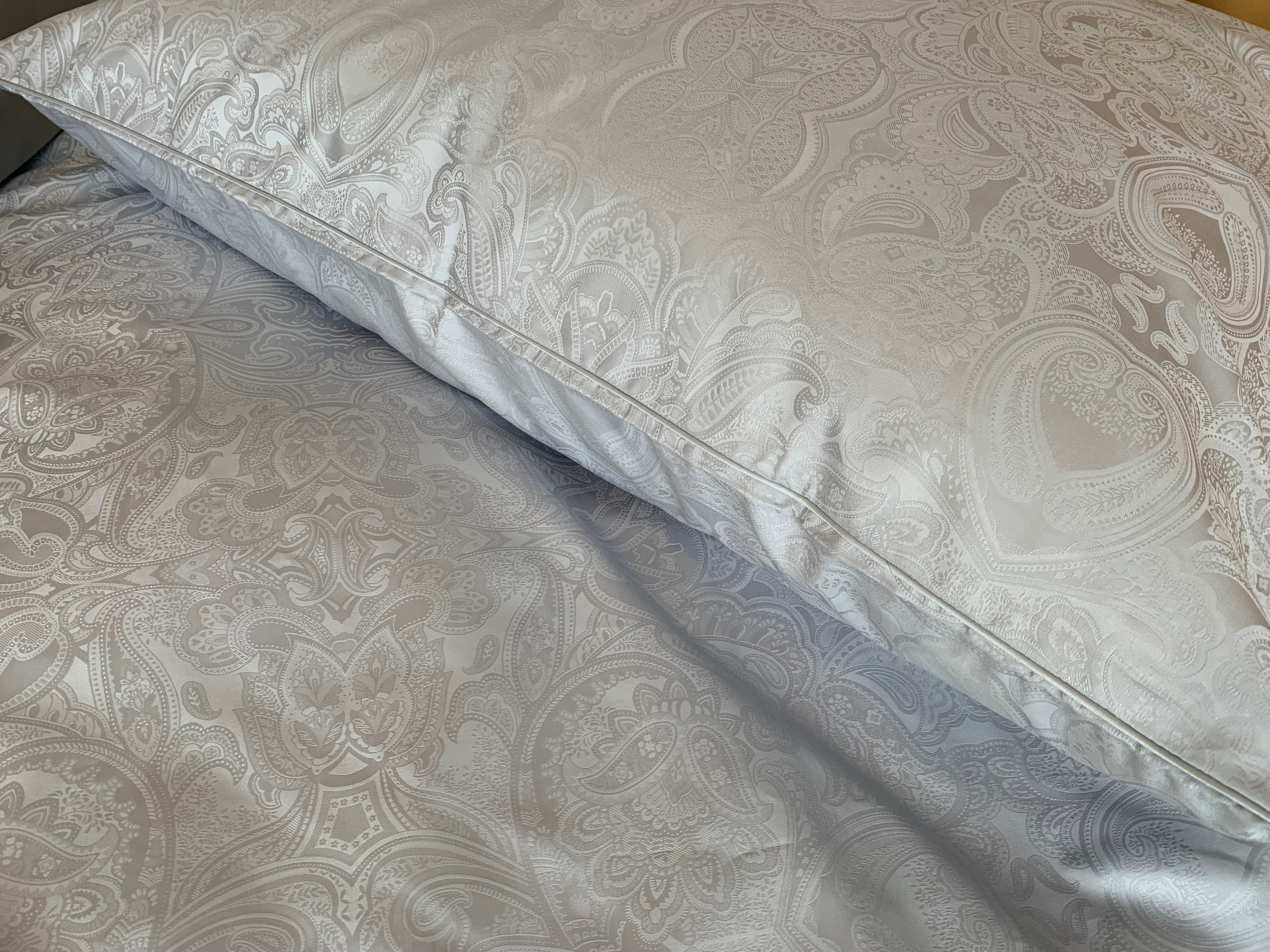 Damast Bettwäsche Set Paisley Silver 100% Baumwolle 700 TC