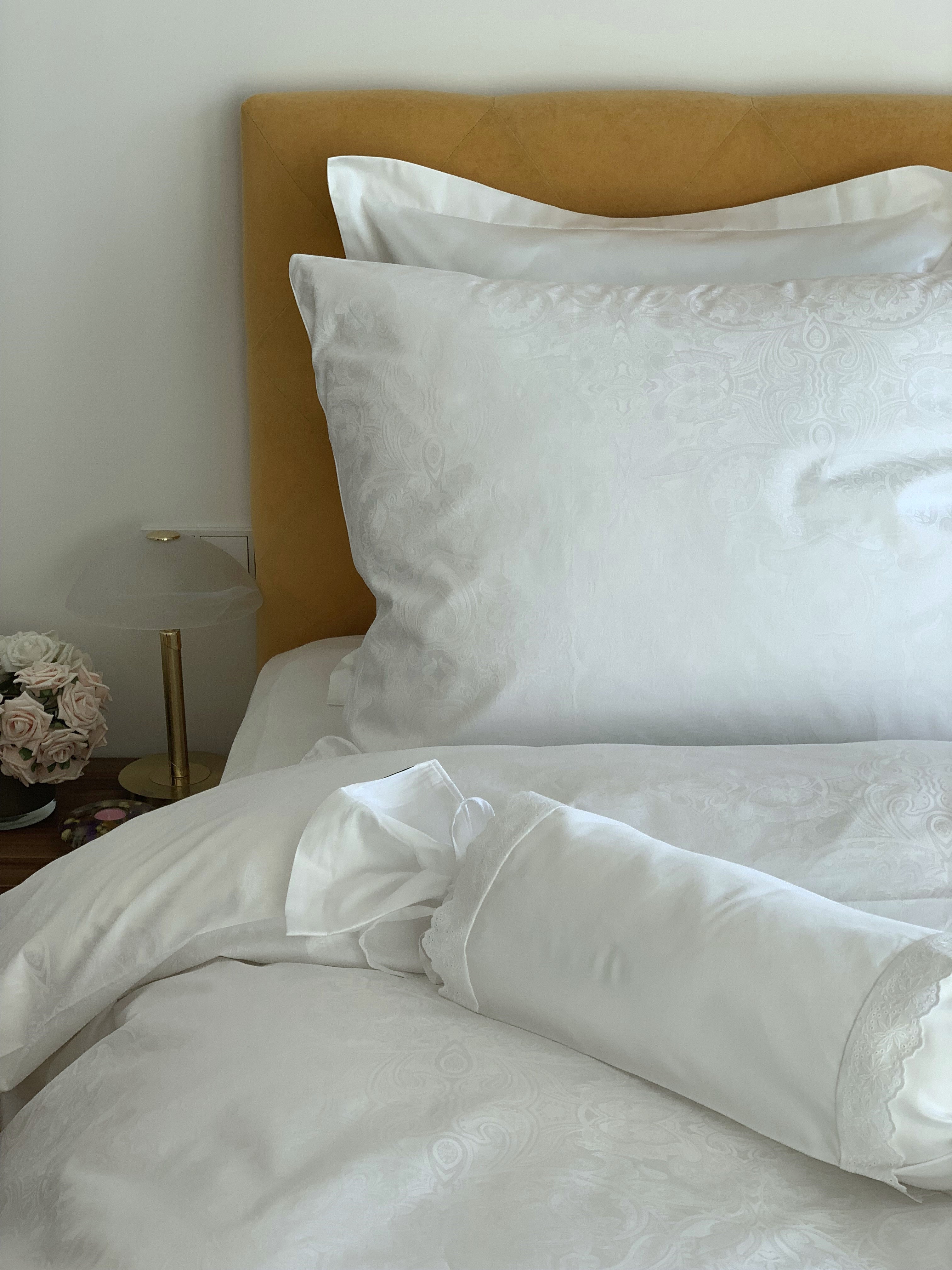 Damast Bettwäsche Set Paisley White 100% Baumwolle 700 TC
