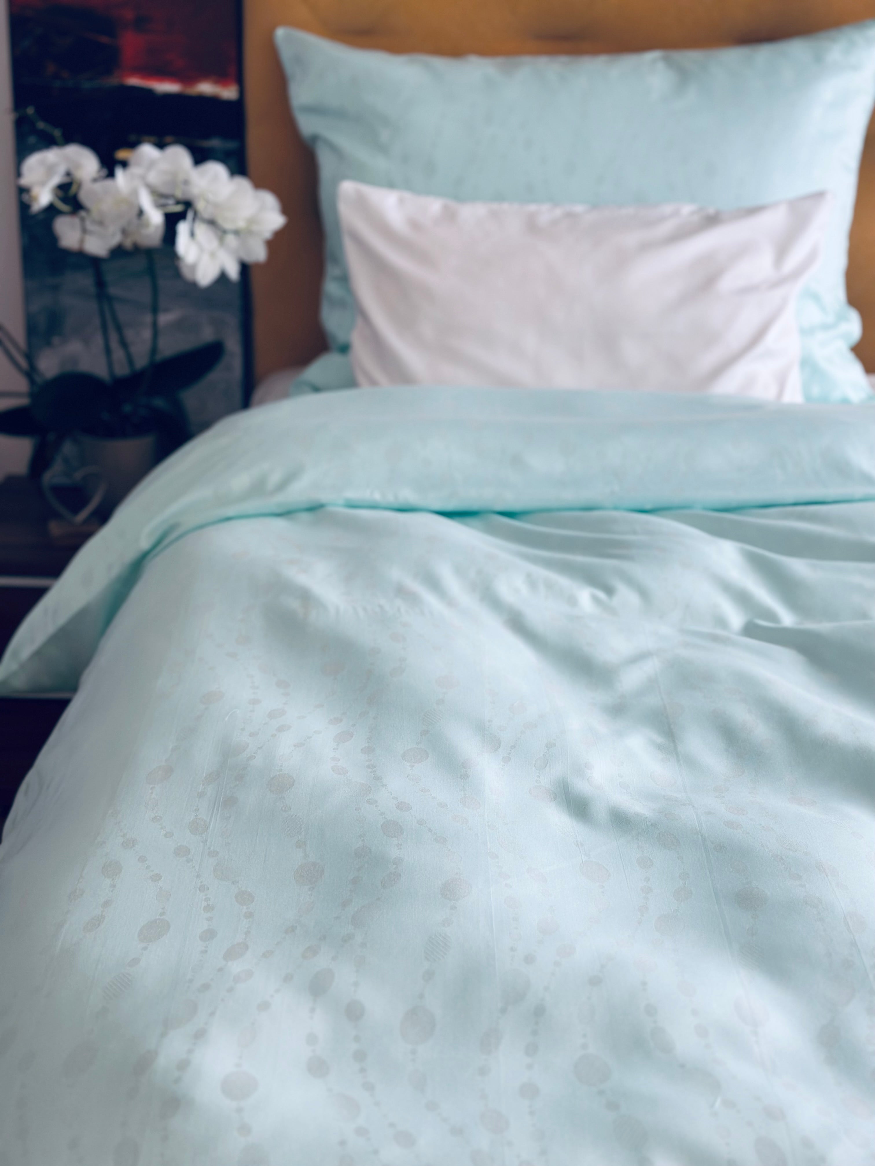 Damast go-green Bettwäsche Set Pearl Mint 50% Baumwolle 50% Lyocell bügelleicht