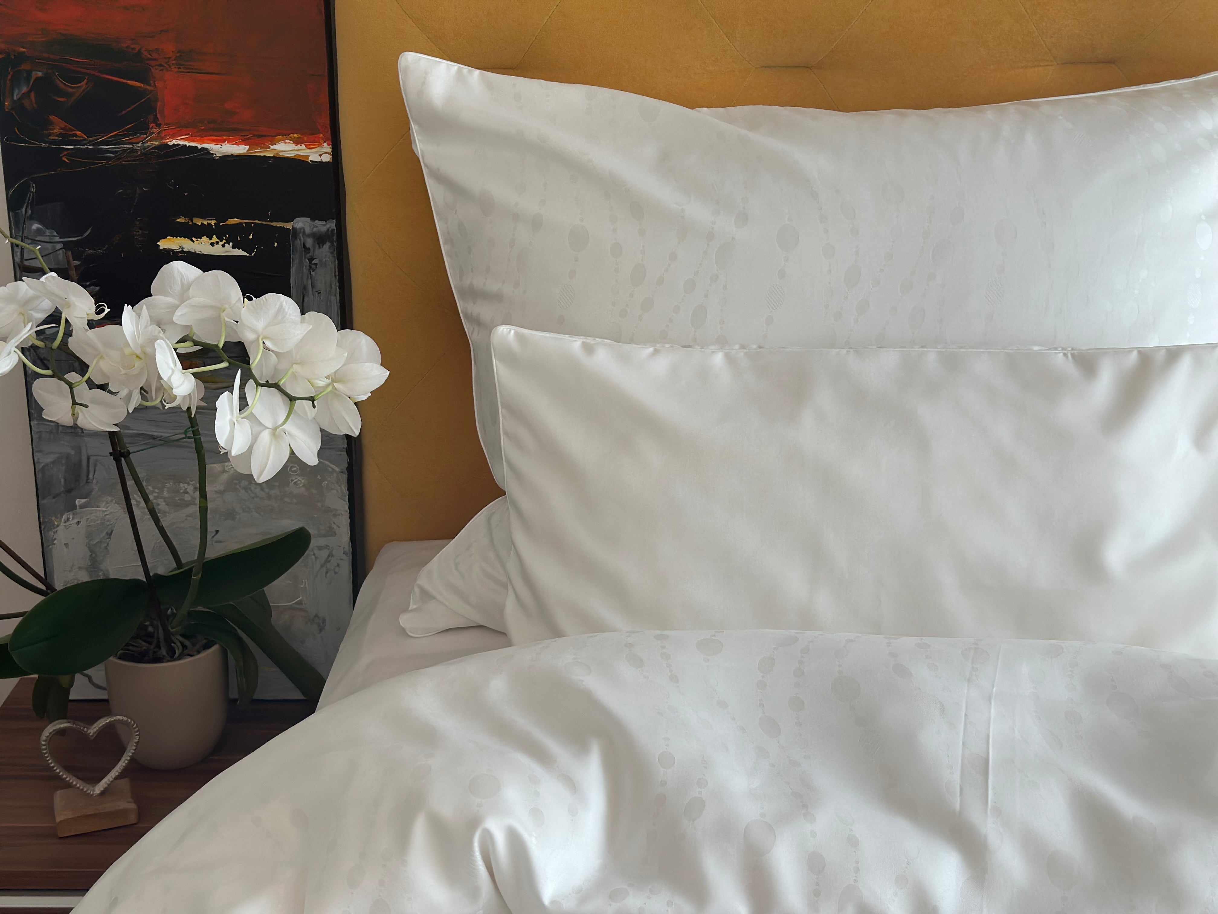 Damast go-green Bettwäsche Set Pearl White 50% Baumwolle 50% Lyocell bügelleicht